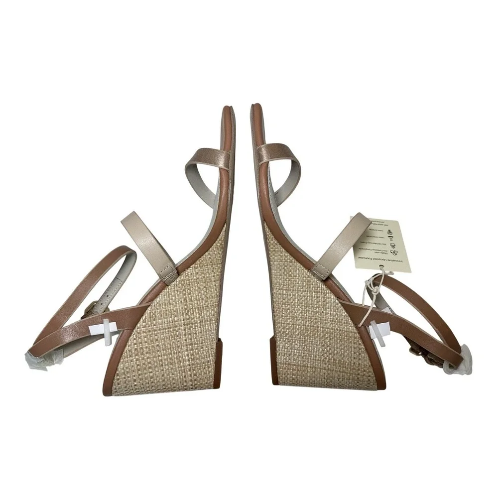 Sanctuary *NEW* Women's 8 Wink Nude Metallic Raffia Wedge Heel Leather Sandals